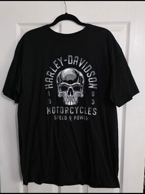 McGrath Harley-Davidson Black T-Shirt with Silver Skull Graphic